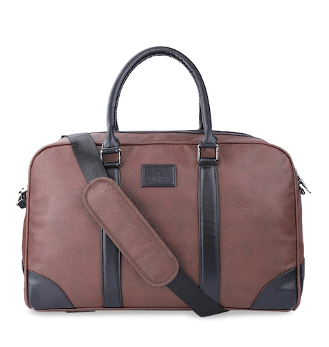 Brown & Black Faux Leather 15.6 inch Laptop Travel Duffle Bag